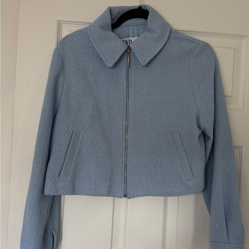 Zara Blue Blazer Classic Collar Lightweight